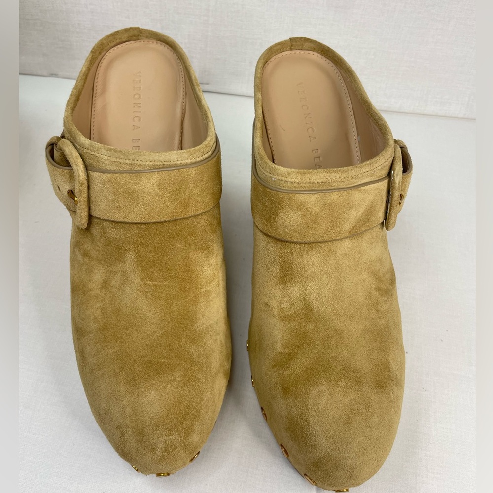 Veronica Beard Dacey Suede Studded Block Clogs in sand sz‎ 10 M (F 655) - Picture 7 of 16